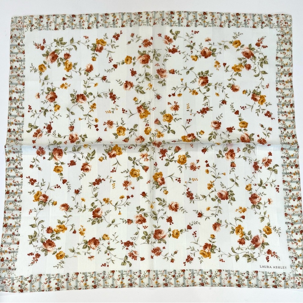 Handkerchief LAURA ASHLEY Vtg Woman Scarf Floral Women Cotton Pocket Square 23”